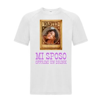 maglietta personalizzabile con la faccia della sposa, addio al nubilato bianca "mi sposo, offrimi un drink"