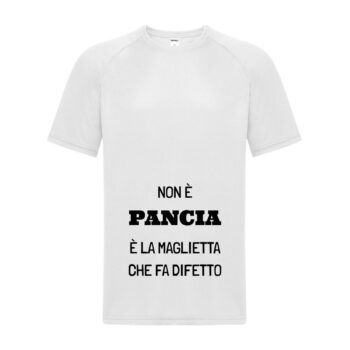 maglietta divertente bianca "non è pancia è la maglietta che fa difetto"