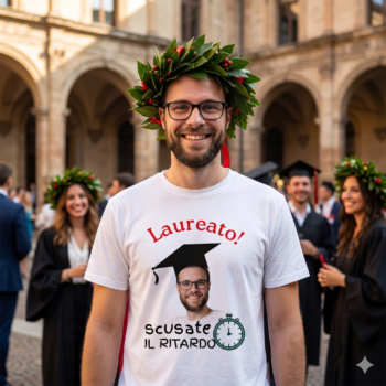 Maglietta personalizzata regalo di Laurea con Foto e Frase “Scusate il ritardo”